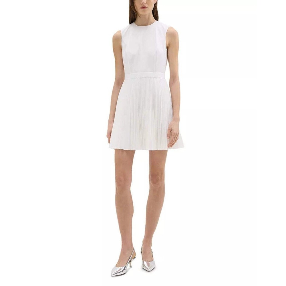 Theory White Pleated Sleeveless Mini‎ Dress Size 0
